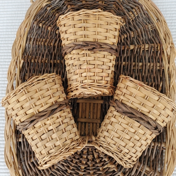 Rattan Wicker Wall Pocket Hanger Pot 17.5x11.5 Oval Beige Brown Basket Vintage - Picture 2 of 11